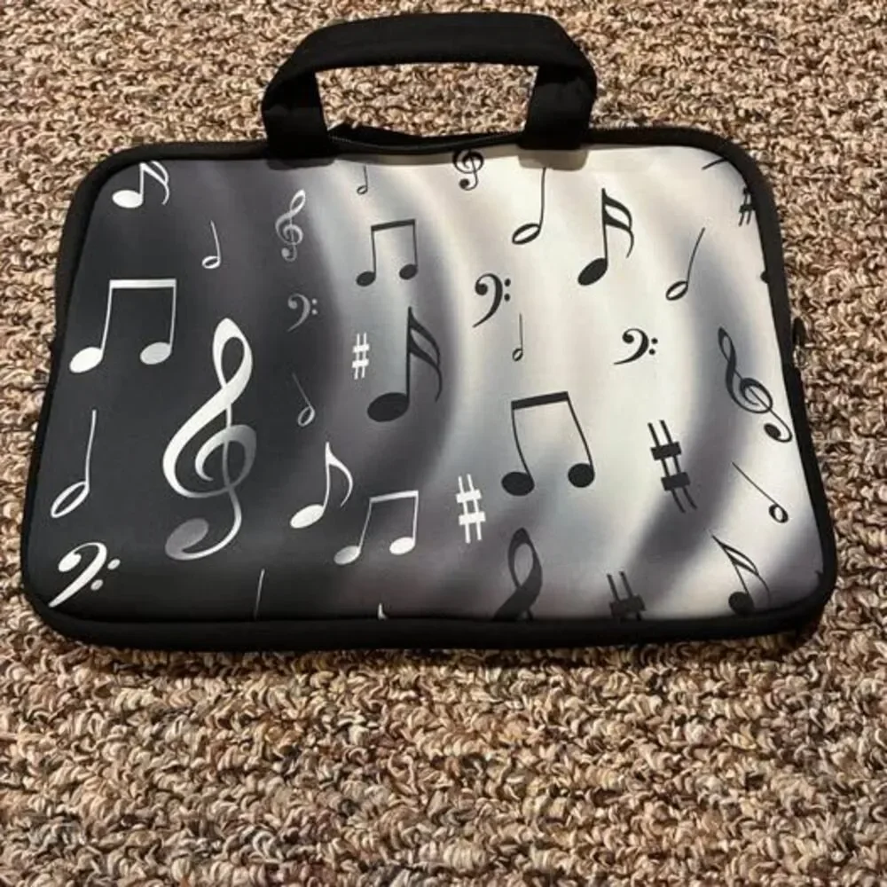 iColor Tablet/Small Laptop Sleeve Music Notes Black White Grey